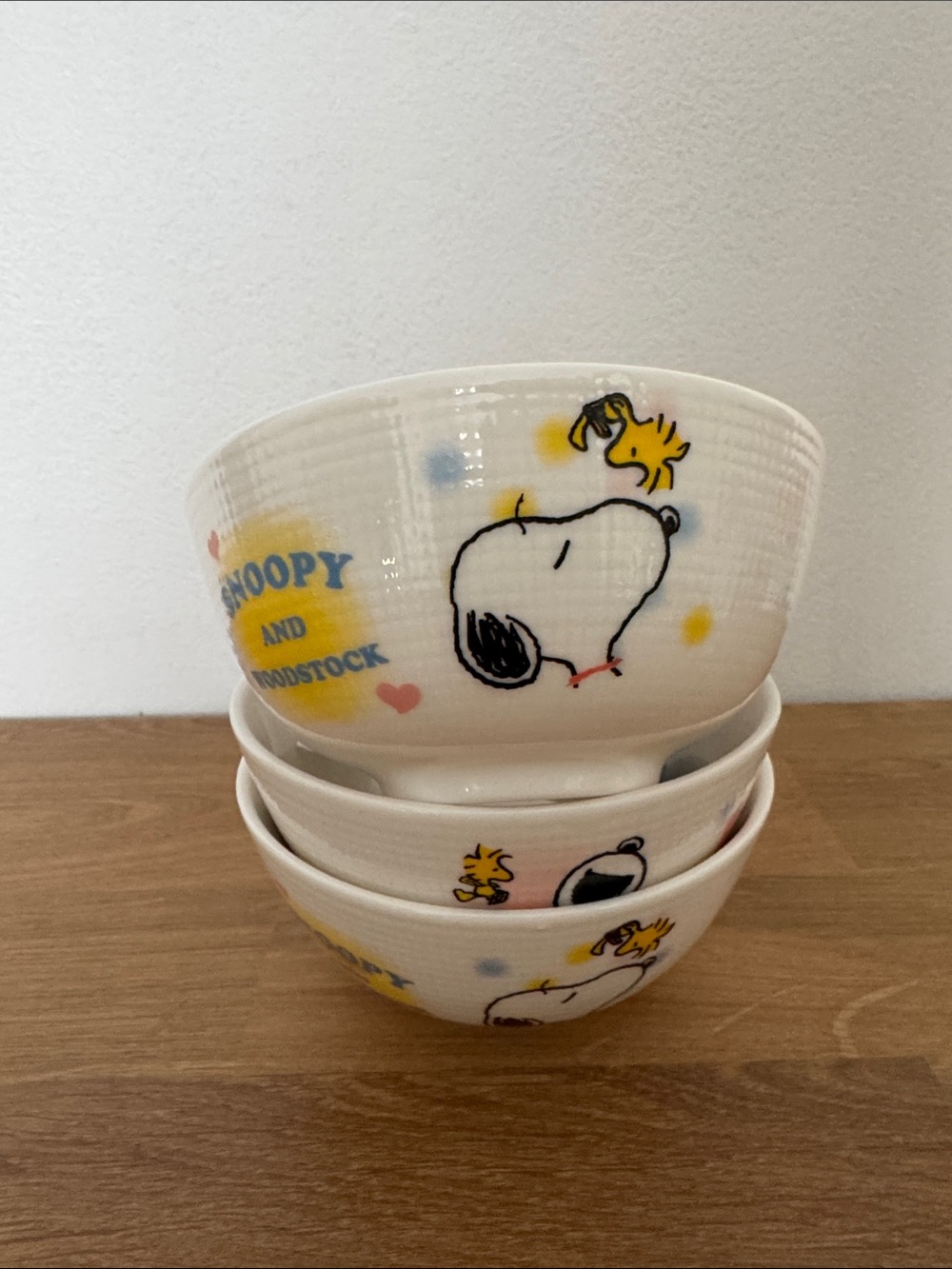 Set of 3 porcelain Snoopy and Woodstock rice bowls